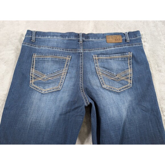 BKE Seth Straight Leg Jeans Mens 44x30 Blue Distressed Denim Buckle Casual - Picture 4 of 12